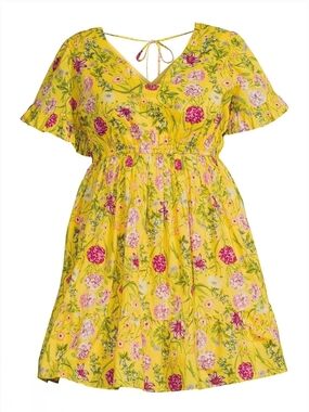 Yellow Cotton Floral Dress Time And Tru